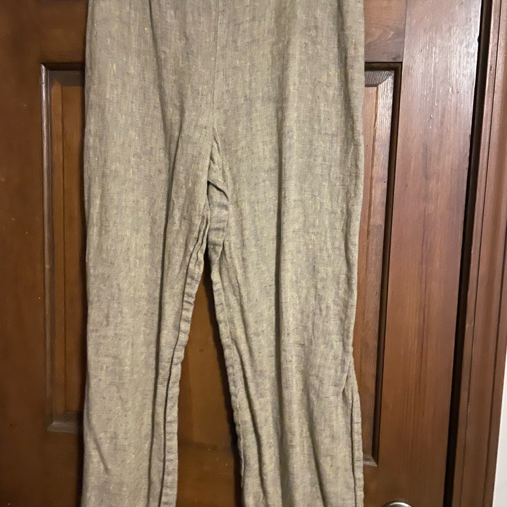 Flax Tan Linen Trousers Relaxed Fit